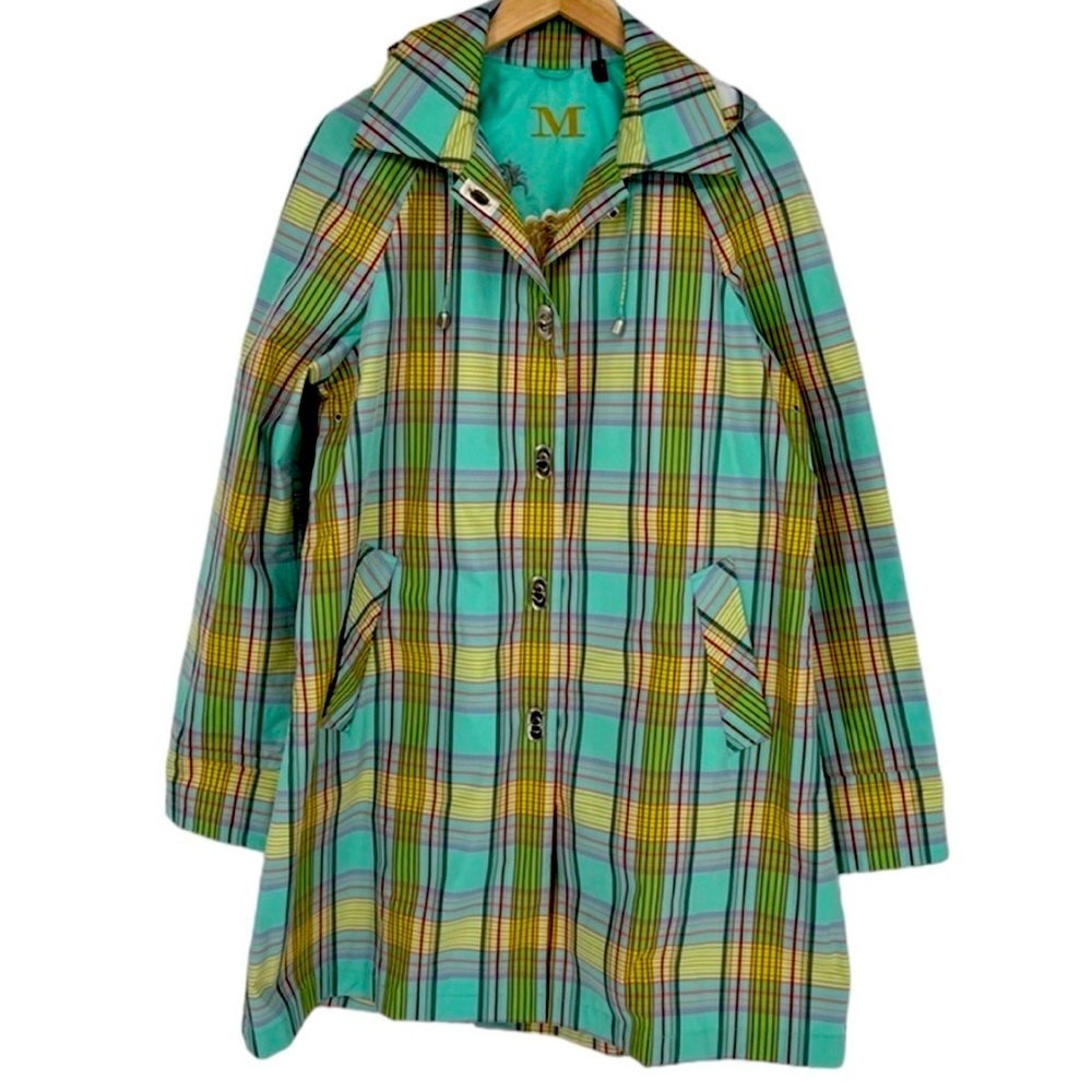 MYCRA PAC Life Women’s Plaid Embroidered Flowers LS Hoodie Pockets Raincoat S/M